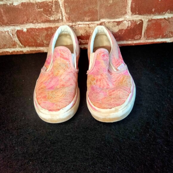 Vans Shoes Girls Size 1.5 Pink Flower Sneakers Slip-Ons - Picture 8 of 9